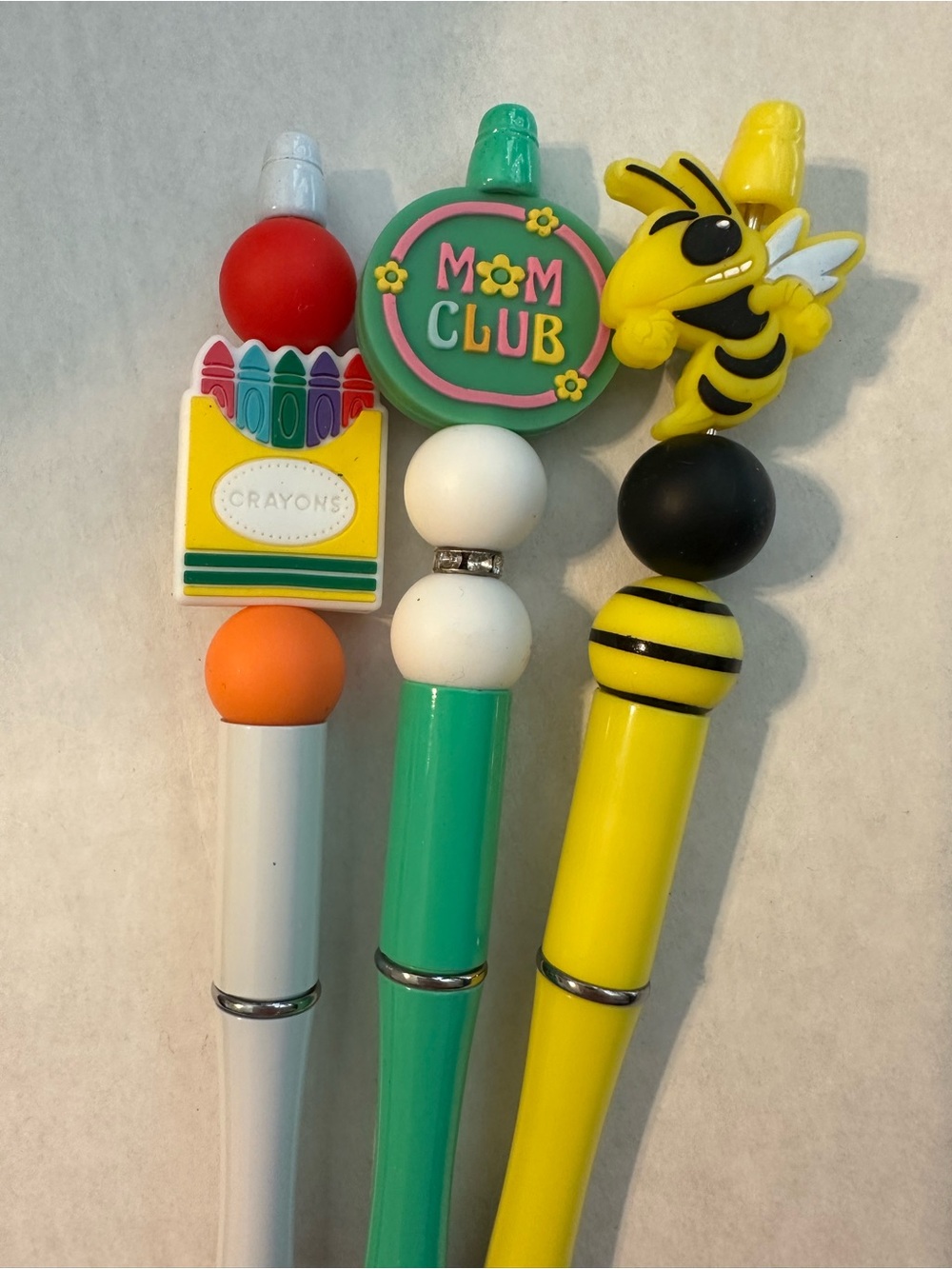 Set of 3 Cute Character Top Pens - Crayons, Mom Club, Bee - White/Teal/Yellow